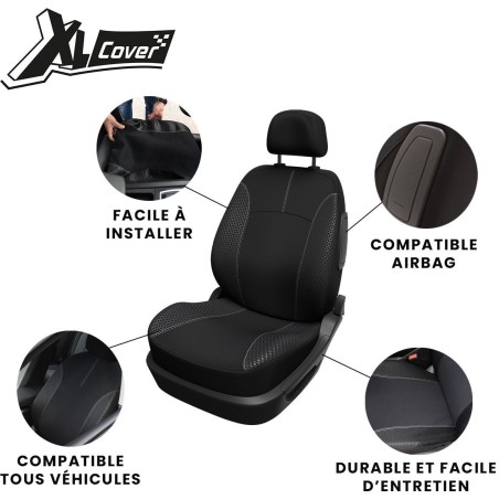 Housse de siege auto - XLCOVER - Compatible Airbags - Noir - Universelle - 3 pieces