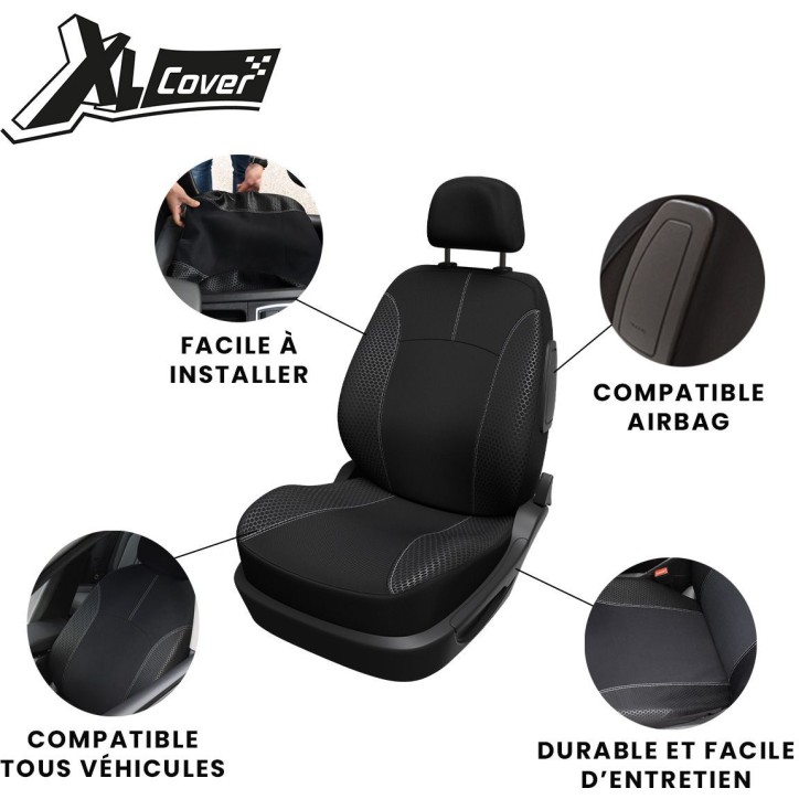 Housse de siege auto - XLCOVER - Compatible Airbags - Noir - Universelle - 3 pieces Housse de siege auto - XLCOVER - Compatible Airbags - Noir - Universelle - 3 pieces