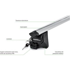 Lot de 2 Barres de toit - GREEN VALLEY - EDGE 120cm - Aluminium - Rail