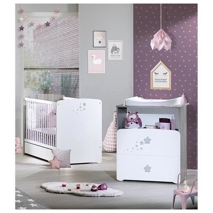 Chambre bébé duo Nao: lit 120x60, commode a langer - Babyprice - Blanc Chambre bébé duo Nao: lit 120x60, commode a langer - Babyprice - Blanc