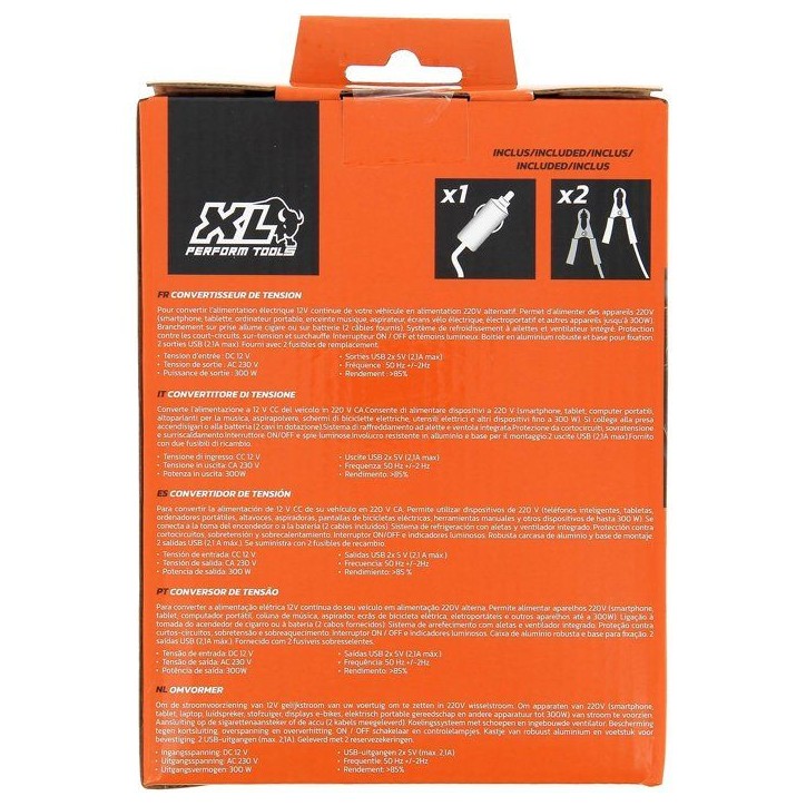 Convertisseur - XL PERFORM TOOLS - 12V-230V - 300 W - 2 fusibles inclus - 2 sorties USB Convertisseur - XL PERFORM TOOLS - 12V-230V - 300 W - 2 fusibles inclus - 2 sorties USB