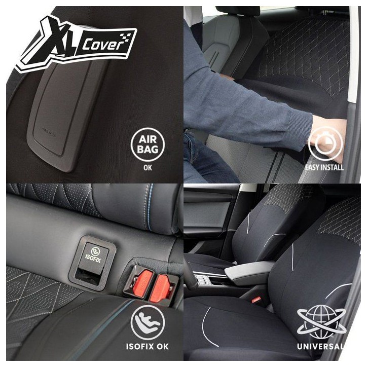 Housses auto - XLCOVER - SUV/Berline - Fractionnable - Housses assises/dossiers avant, appuis-tete et banquette arriere Housses auto - XLCOVER - SUV/Berline - Fractionnable - Housses assises/dossiers avant, appuis-tete et banquette arriere
