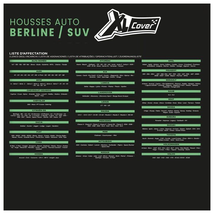 Housses auto - XLCOVER - SUV/Berline - Fractionnable - Housses assises/dossiers avant, appuis-tete et banquette arriere Housses auto - XLCOVER - SUV/Berline - Fractionnable - Housses assises/dossiers avant, appuis-tete et banquette arriere