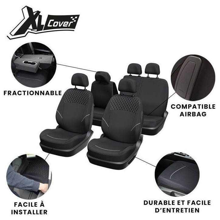 Housses auto - XLCOVER - SUV/Berline - Fractionnable - Housses assises/dossiers avant, appuis-tete et banquette arriere Housses auto - XLCOVER - SUV/Berline - Fractionnable - Housses assises/dossiers avant, appuis-tete et banquette arriere