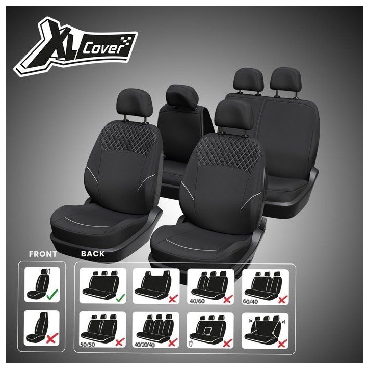 Housses auto - XLCOVER - SUV/Berline - Fractionnable - Housses assises/dossiers avant, appuis-tete et banquette arriere Housses auto - XLCOVER - SUV/Berline - Fractionnable - Housses assises/dossiers avant, appuis-tete et banquette arriere
