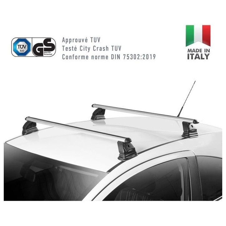Lot de 2 Barres de toit - GREEN VALLEY - Easy One N° 16 - Aluminium - Fixation fix point - Jusqu'a 75 kg