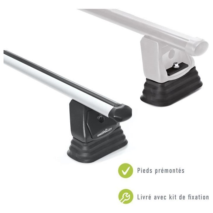 Lot de 2 Barres de toit - GREEN VALLEY - Easy One N° 16 - Aluminium - Fixation fix point - Jusqu'a 75 kg