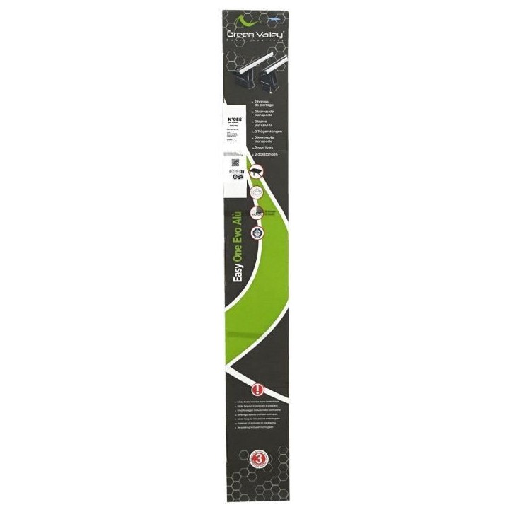 Lot de 2 Barres de toit - GREEN VALLEY - Easy One N° 55 - Aluminium - Fixation sur toit normal - Jusqu'a 75 kg Lot de 2 Barres de toit - GREEN VALLEY - Easy One N° 55 - Aluminium - Fixation sur toit normal - Jusqu'a 75 kg