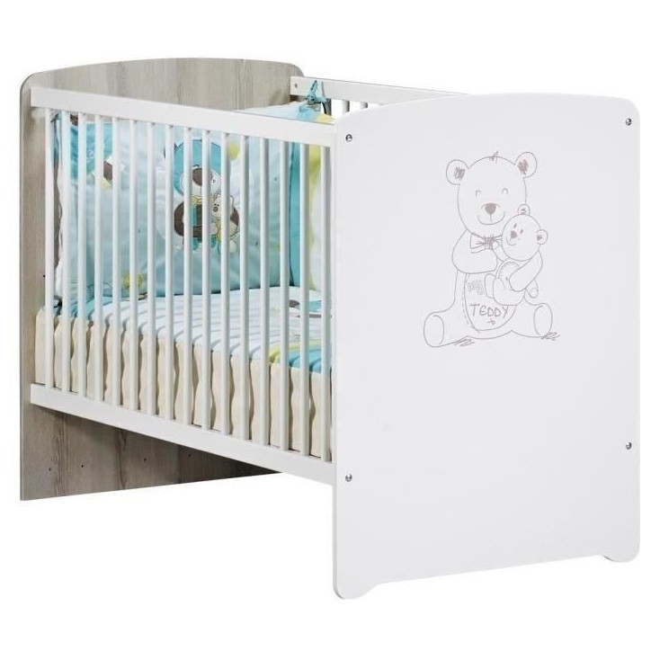 Chambre bébé trio Teddy: lit 120x60, commode a langer et armoire - Babyprice - Blanc Chambre bébé trio Teddy: lit 120x60, commode a langer et armoire - Babyprice - Blanc