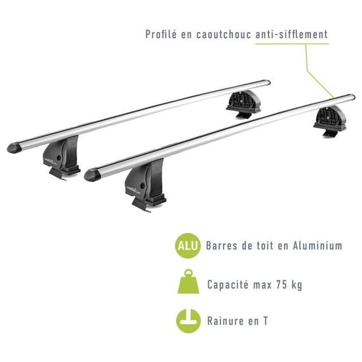 Lot de 2 Barres de toit - GREEN VALLEY - Easy One N° 80 - Aluminium - Fixation sur toit normal - Jusqu'a 75 kg