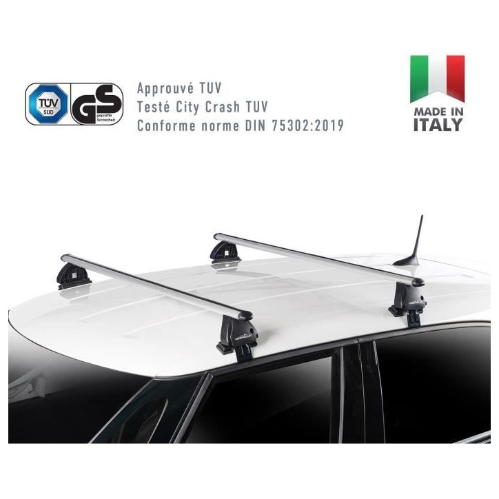 Lot de 2 Barres de toit - GREEN VALLEY - Easy One N° 80 - Aluminium - Fixation sur toit normal - Jusqu'a 75 kg