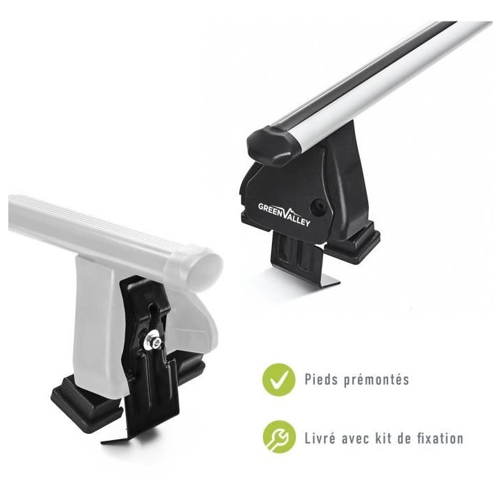 Lot de 2 Barres de toit - GREEN VALLEY - Easy One N° 80 - Aluminium - Fixation sur toit normal - Jusqu'a 75 kg