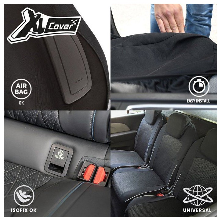 Pack de 5 housses auto universelles - XLCOVER - Monospace - Compatible Airbags - Housses les assises, dossiers et appuis-tete Pack de 5 housses auto universelles - XLCOVER - Monospace - Compatible Airbags - Housses les assises, dossiers et appuis-tete