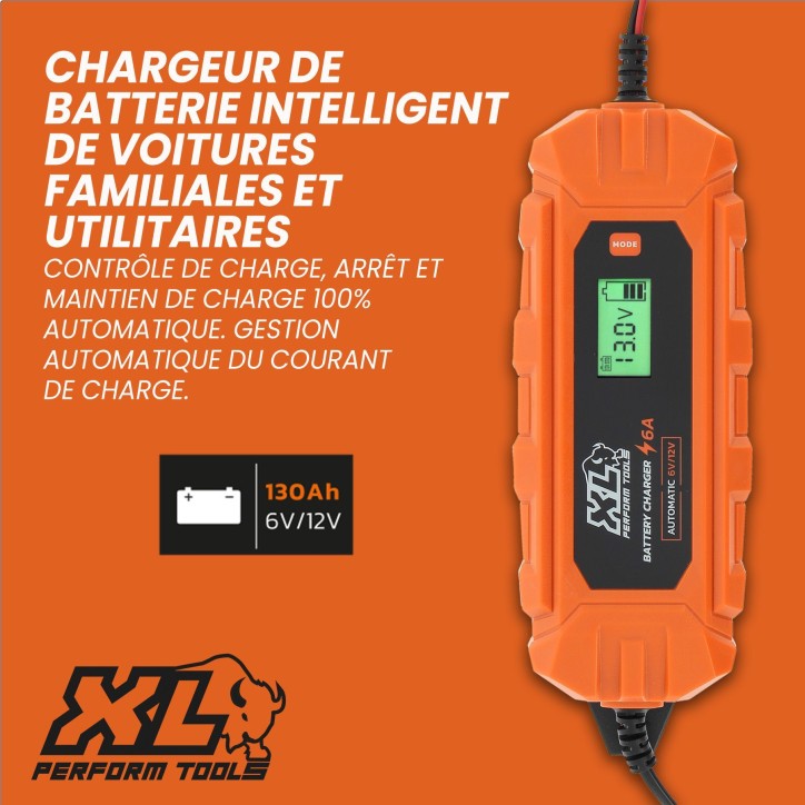 Chargeur batterie auto - XLPT - 6A - 100W - 12V - 3 m - IP65 - Mode Supply - Affichage digital