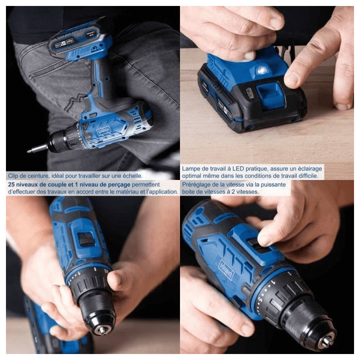 Coffret perceuse visseuse sans fil C-DTB74/1-X - 50Nm mandrin 13mm + 74 accessoires - SCHEPPACH 20V IXES + batterie 2Ah + charge Coffret perceuse visseuse sans fil C-DTB74/1-X - 50Nm mandrin 13mm + 74 accessoires - SCHEPPACH 20V IXES + batterie 2Ah + charge