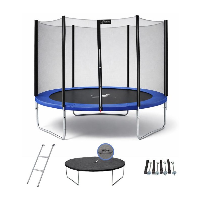 Trampoline bleu avec échelle, couverture de propreté et kit d'ancrag