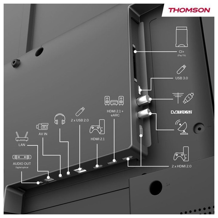 Thomson 55QG7C14 - TV QLED 55 (139 cm) - 4K UHD 3840x2160 - 144 Hz - Google TV - 2xHDMI 2.1 + 2xHDMI 2.0 - WiFi Thomson 55QG7C14 - TV QLED 55 (139 cm) - 4K UHD 3840x2160 - 144 Hz - Google TV - 2xHDMI 2.1 + 2xHDMI 2.0 - WiFi