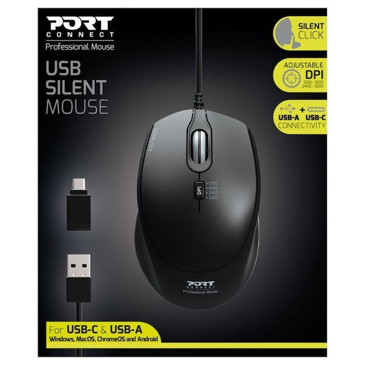 Souris sans fil - PORT Designs - 900711-B - USB-A & USB-C - 2.4 GHz - Compacte - Blanc Souris sans fil - PORT Designs - 900711-B - USB-A & USB-C - 2.4 GHz - Compacte - Blanc