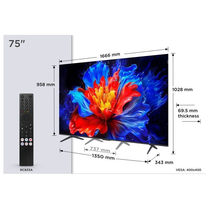 TCL 75P89K - TV QLED 75 (189 cm) - 4K UHD 3840x2160 - 144 Hz - Dolby Vision - Google TV - 4xHDMI 2.1 - WiFI TCL 75P89K - TV QLED 75 (189 cm) - 4K UHD 3840x2160 - 144 Hz - Dolby Vision - Google TV - 4xHDMI 2.1 - WiFI