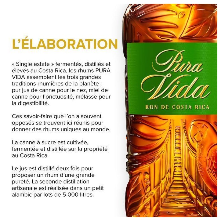 PURA VIDA - X.A - Rhum Brun - 40 % Alcool - Origine : Costa Rica - Bouteille 70 cl PURA VIDA - X.A - Rhum Brun - 40 % Alcool - Origine : Costa Rica - Bouteille 70 cl