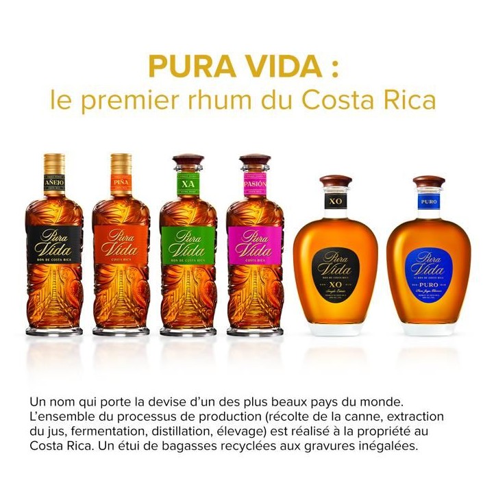 PURA VIDA - X.A - Rhum Brun - 40 % Alcool - Origine : Costa Rica - Bouteille 70 cl PURA VIDA - X.A - Rhum Brun - 40 % Alcool - Origine : Costa Rica - Bouteille 70 cl