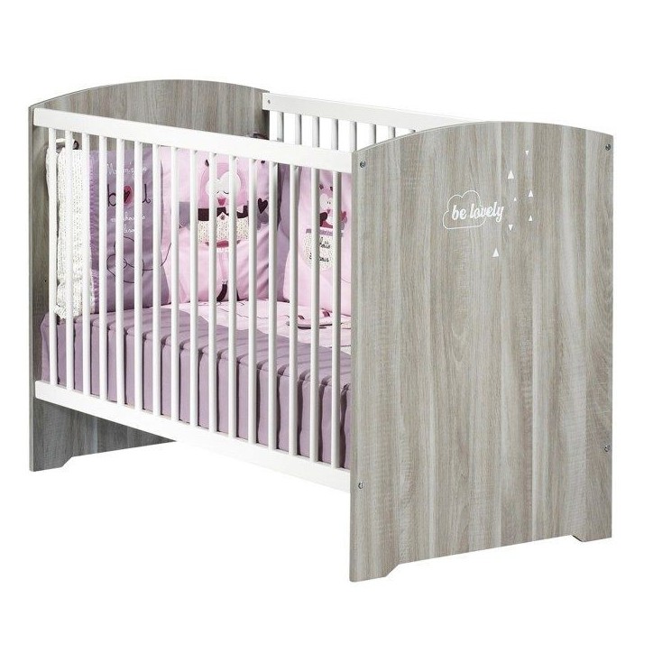 Lit bébé a barreaux - 120 x 60 cm - Babyprice Smile - Chene silex - Blanc