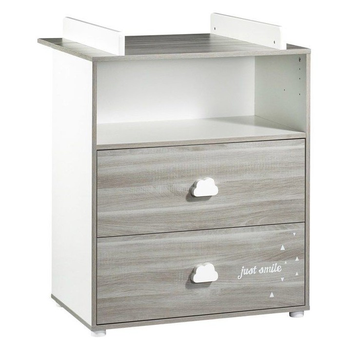 Commode a langer - Babyprice - Smile - Chene silex - 2 tiroirs - 1 niche - En bois - Blanc Commode a langer - Babyprice - Smile - Chene silex - 2 tiroirs - 1 niche - En bois - Blanc