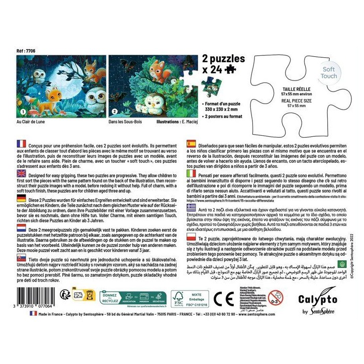 2 Puzzles - SENTOSPHERE - 24 pieces - Au clair de Lune - Observation - Mémoire - Logique - Des 3 ans 2 Puzzles - SENTOSPHERE - 24 pieces - Au clair de Lune - Observation - Mémoire - Logique - Des 3 ans