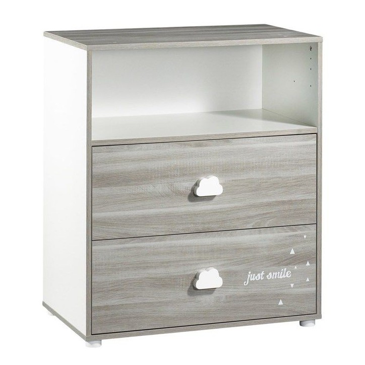 Commode a langer - Babyprice - Smile - Chene silex - 2 tiroirs - 1 niche - En bois - Blanc Commode a langer - Babyprice - Smile - Chene silex - 2 tiroirs - 1 niche - En bois - Blanc