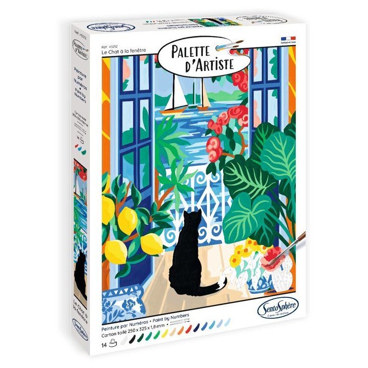 Peinture acrylique - SENTOSPHERE - Palette D'artiste - Le chat a la fenetre - Peinture a numéro pour adulte - Tableau toilée Peinture acrylique - SENTOSPHERE - Palette D'artiste - Le chat a la fenetre - Peinture a numéro pour adulte - Tableau toilée