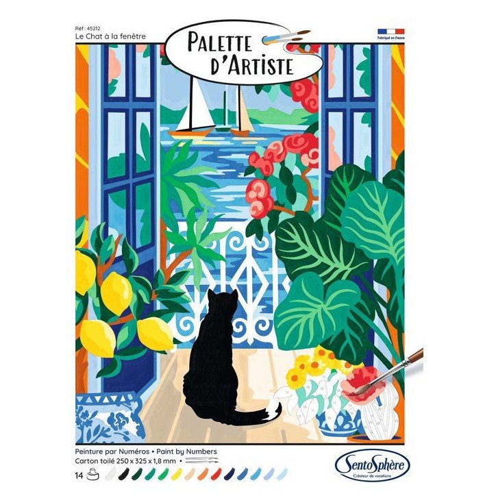 Peinture acrylique - SENTOSPHERE - Palette D'artiste - Le chat a la fenetre - Peinture a numéro pour adulte - Tableau toilée Peinture acrylique - SENTOSPHERE - Palette D'artiste - Le chat a la fenetre - Peinture a numéro pour adulte - Tableau toilée