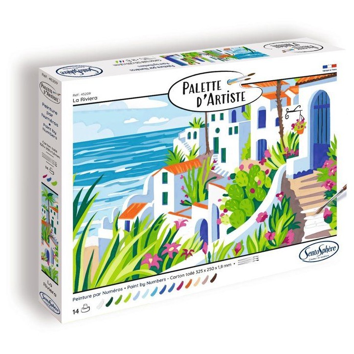 Peinture acrylique - SENTOSPHERE - Palette D'artiste - La Riviera - Peinture a numéro pour adulte - Tableau en carte toilée Peinture acrylique - SENTOSPHERE - Palette D'artiste - La Riviera - Peinture a numéro pour adulte - Tableau en carte toilée