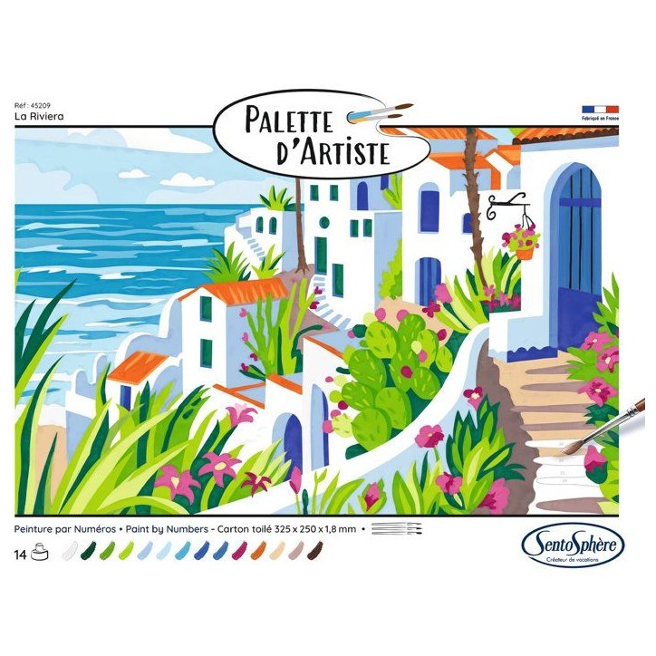 Peinture acrylique - SENTOSPHERE - Palette D'artiste - La Riviera - Peinture a numéro pour adulte - Tableau en carte toilée Peinture acrylique - SENTOSPHERE - Palette D'artiste - La Riviera - Peinture a numéro pour adulte - Tableau en carte toilée