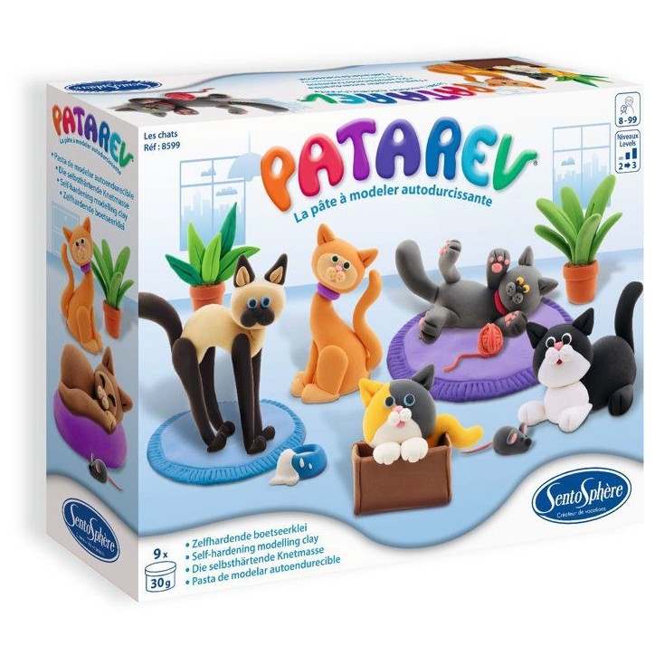 Pate a modeler autodurcissante - SENTOSPHERE - Patarev - Les Chats - Différentes Couleurs - 9 couleurs - Des 7 ans