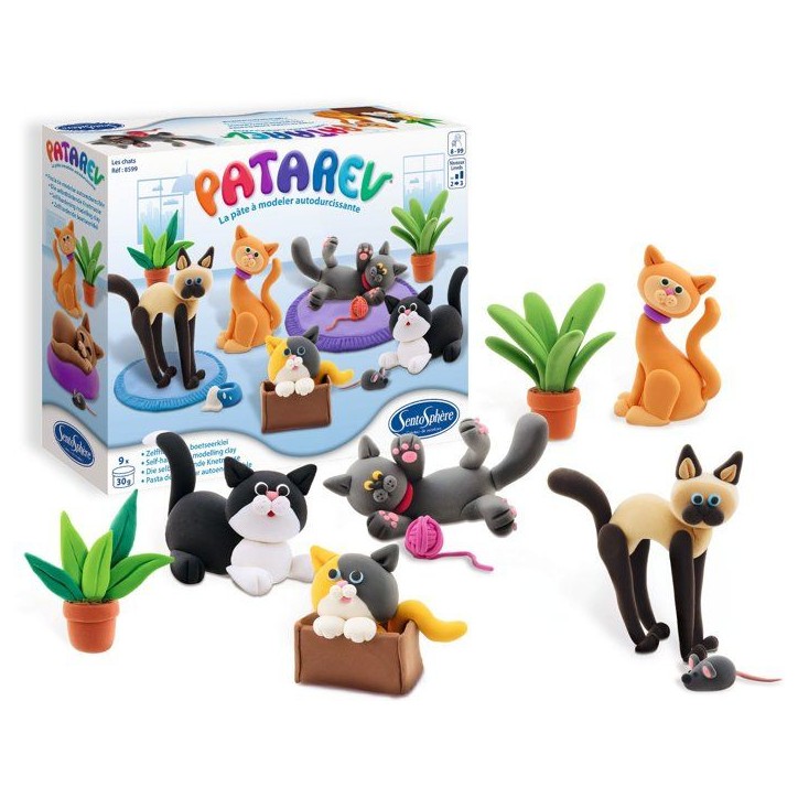 Pate a modeler autodurcissante - SENTOSPHERE - Patarev - Les Chats - Différentes Couleurs - 9 couleurs - Des 7 ans