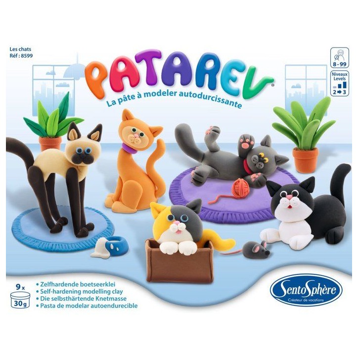 Pate a modeler autodurcissante - SENTOSPHERE - Patarev - Les Chats - Différentes Couleurs - 9 couleurs - Des 7 ans