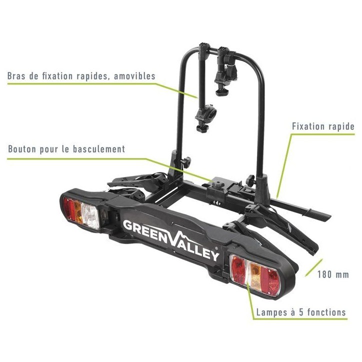 Green Valley Porte Vélo Disco 2 vélos - porte vélos voiture Green Valley Porte Vélo Disco 2 vélos - porte vélos voiture