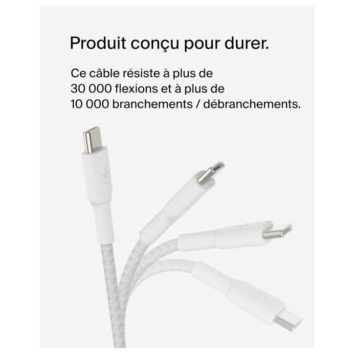 Câble tressé - BELKIN - USB-C vers USB-C - 0,15 m