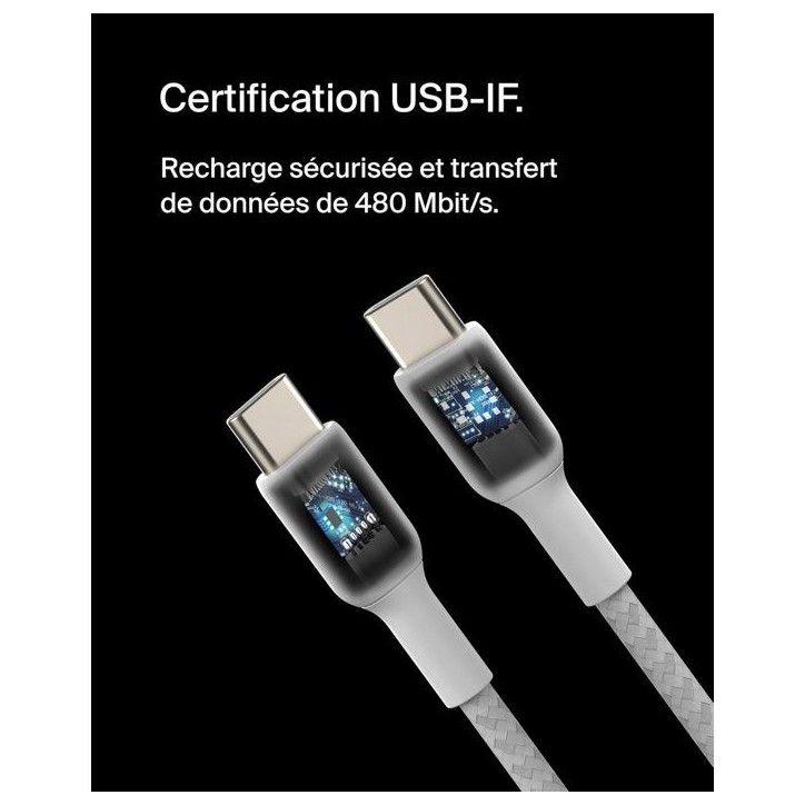 Câble tressé - BELKIN - USB-C vers USB-C - 0,15 m