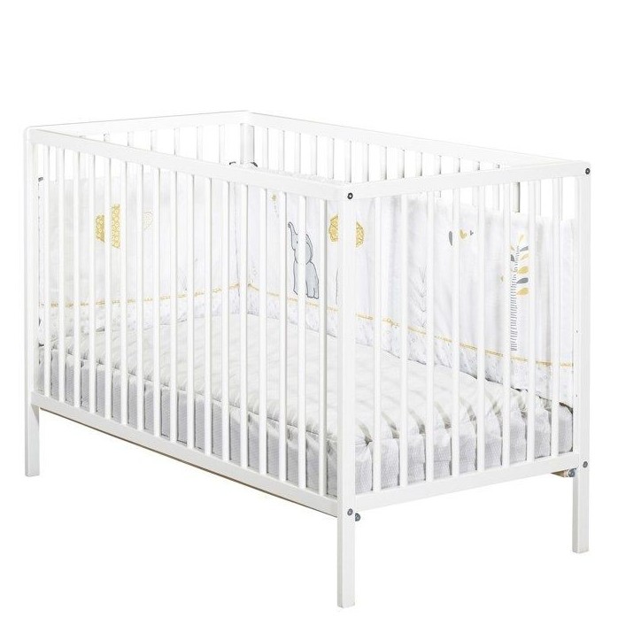 Lit bébé - 120 x 60 cm - Babyprice First - Tout barreaux - En bois blanc