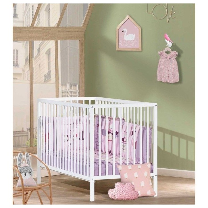 Lit bébé - 120 x 60 cm - Babyprice First - Tout barreaux - En bois blanc