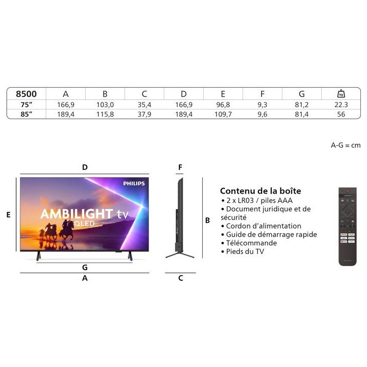Philips 85PUS8500 Ambilight - TV QLED 85 (215 cm) - 4K UHD 3840x2160 - Dolby Atmos - Smart TV - 3xHDMI Philips 85PUS8500 Ambilight - TV QLED 85 (215 cm) - 4K UHD 3840x2160 - Dolby Atmos - Smart TV - 3xHDMI