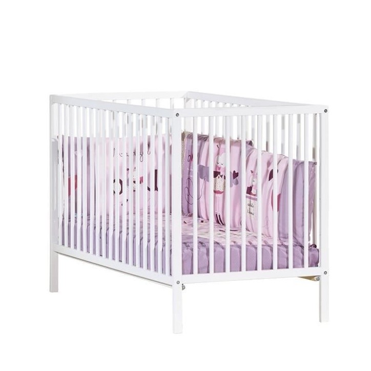 Lit bébé - 120 x 60 cm - Babyprice First - Tout barreaux - En bois blanc