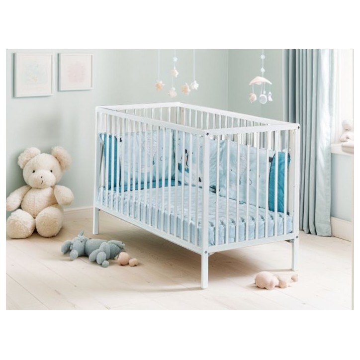 Lit bébé - 120 x 60 cm - Babyprice First - Tout barreaux - En bois blanc
