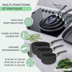Set de 3 casseroles antiadhésives céramique 16, 18 et 20 cm Fackelma