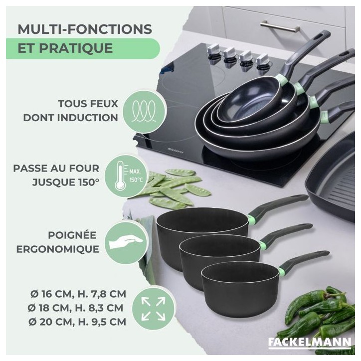 Set de 3 casseroles antiadhésives céramique 16, 18 et 20 cm Fackelmann Brandao Set de 3 casseroles antiadhésives céramique 16, 18 et 20 cm Fackelmann Brandao