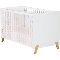 Lit bébé - 120 x 60 cm - Babyprice Joy Naturel - Blanc - Sur pieds e
