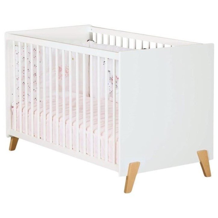 Lit bébé - 120 x 60 cm - Babyprice Joy Naturel - Blanc - Sur pieds en bois naturel Lit bébé - 120 x 60 cm - Babyprice Joy Naturel - Blanc - Sur pieds en bois naturel