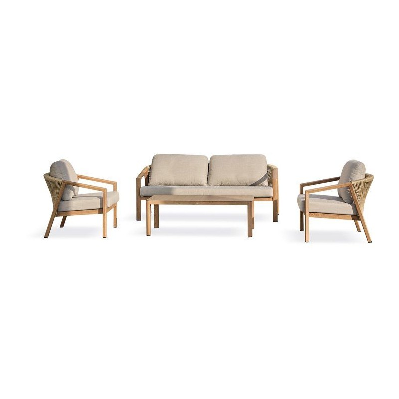 Salon bas de jardin - Gris - Aluminium imitation bois - 5 places - Goy