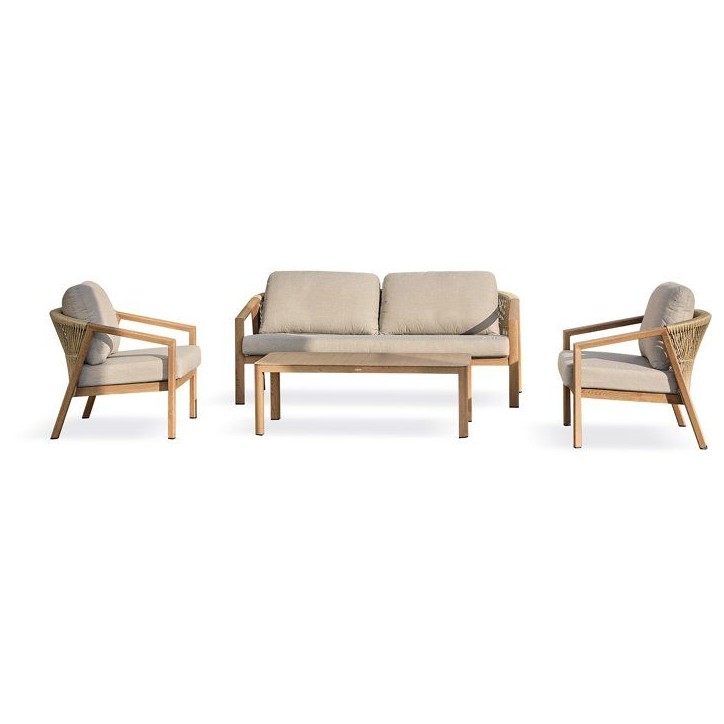 Salon bas de jardin - Gris - Aluminium imitation bois - 5 places - Goya Salon bas de jardin - Gris - Aluminium imitation bois - 5 places - Goya